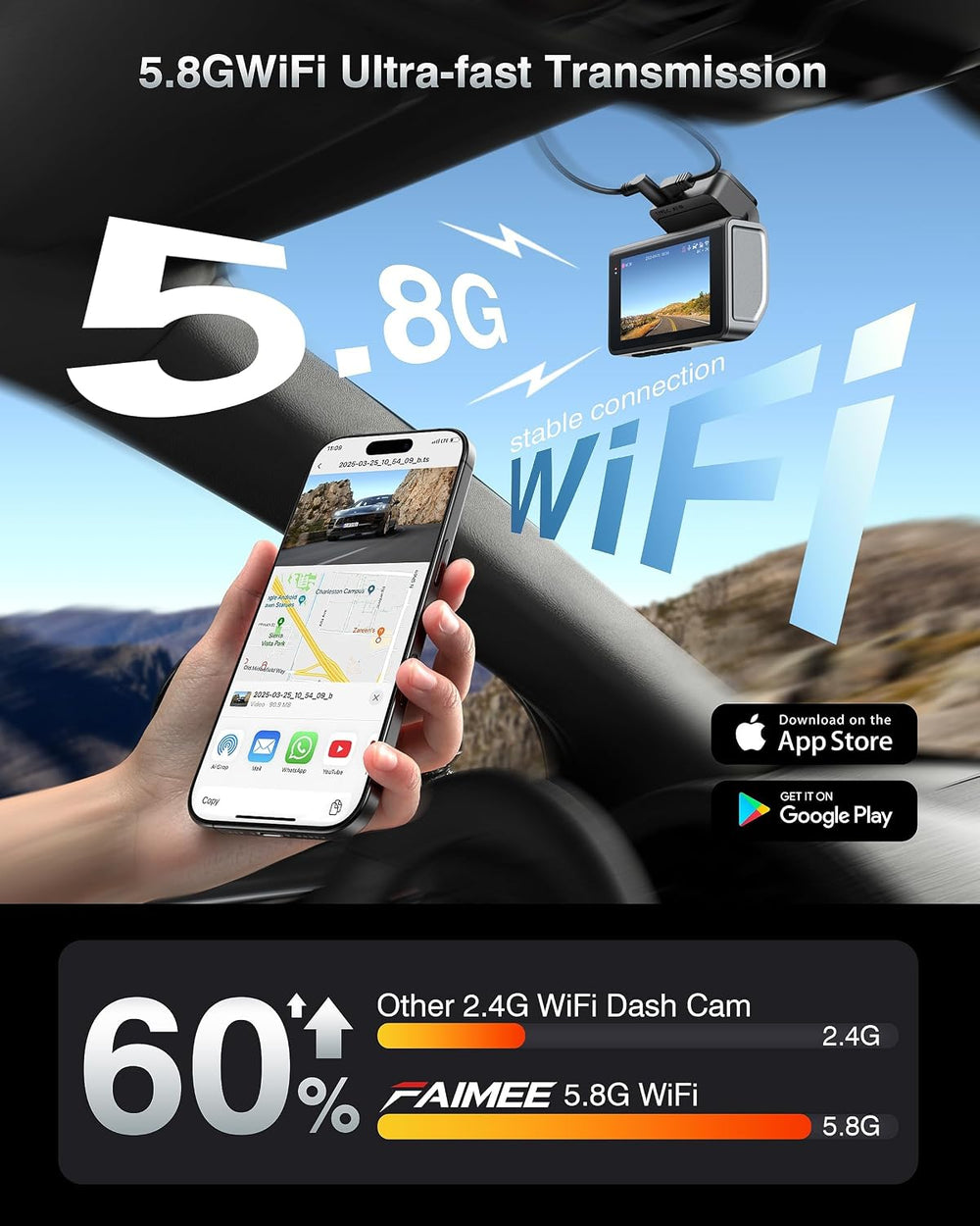 4K Dash Cam Front and Rear, Night Vision, WDR, Free Card Included