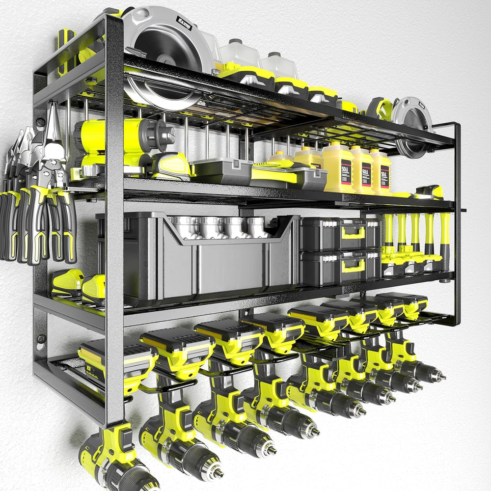 KAFAHOM Power Tool Organizer-8 Drill Holder Wall Mount,4 Layer Heavy Duty Met...