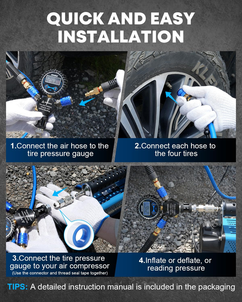 Kohree 4 Tire Inflation & Deflation System, Fast Air Up with Equal PSI