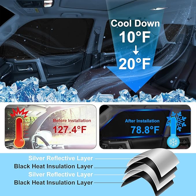 TINGLU Window Shades for Dodge Challenger 2015-2023 Accessories Car Side Full...