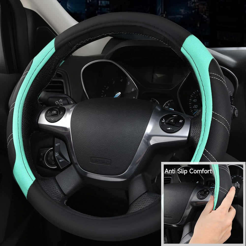 CAR PASS Leather Steering Wheel Cover and Waterproof Car Floor Mats,Microfibe...