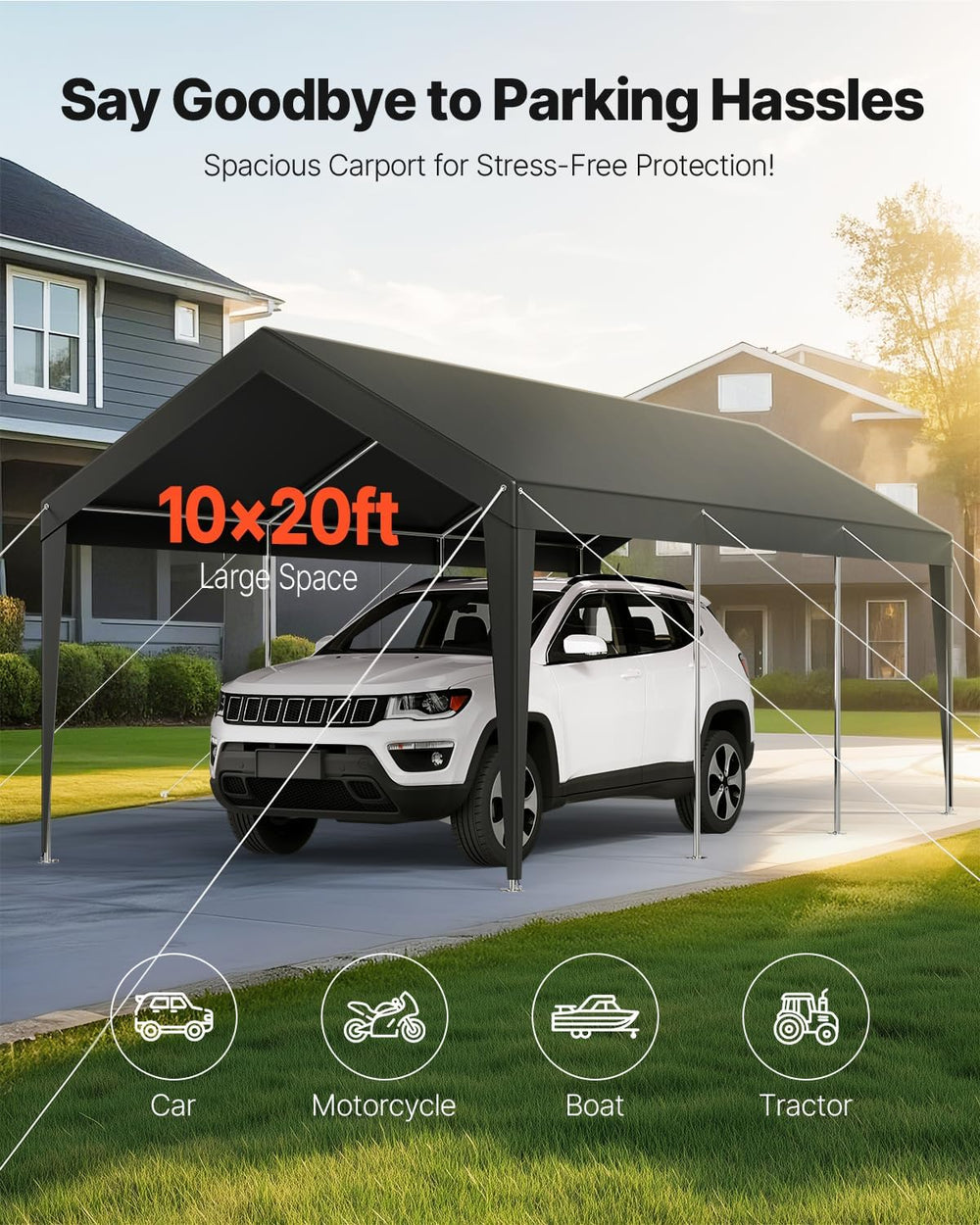 VEVOR Portable Garage 10x20 ft, Heavy-Duty Steel Car Canopy