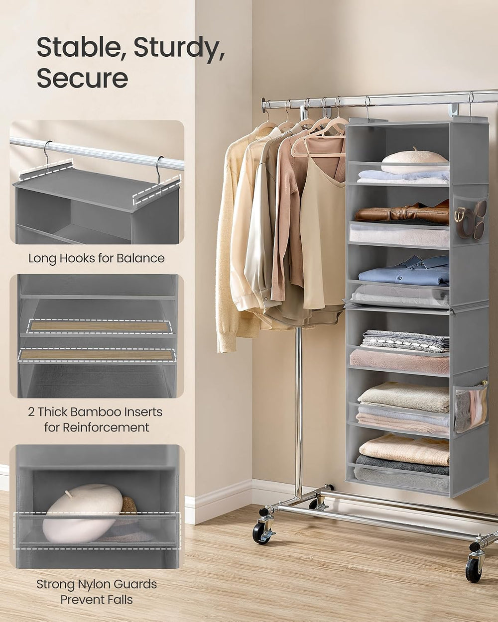 SONGMICS Widened Hanging Closet Organizer, 6-Tier, Separable，2 Pack