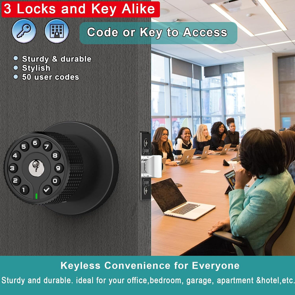 BOTHSTAR 3 Pack Black Key Alike Keyless Electronic Door Knobs with Backlit Ke...