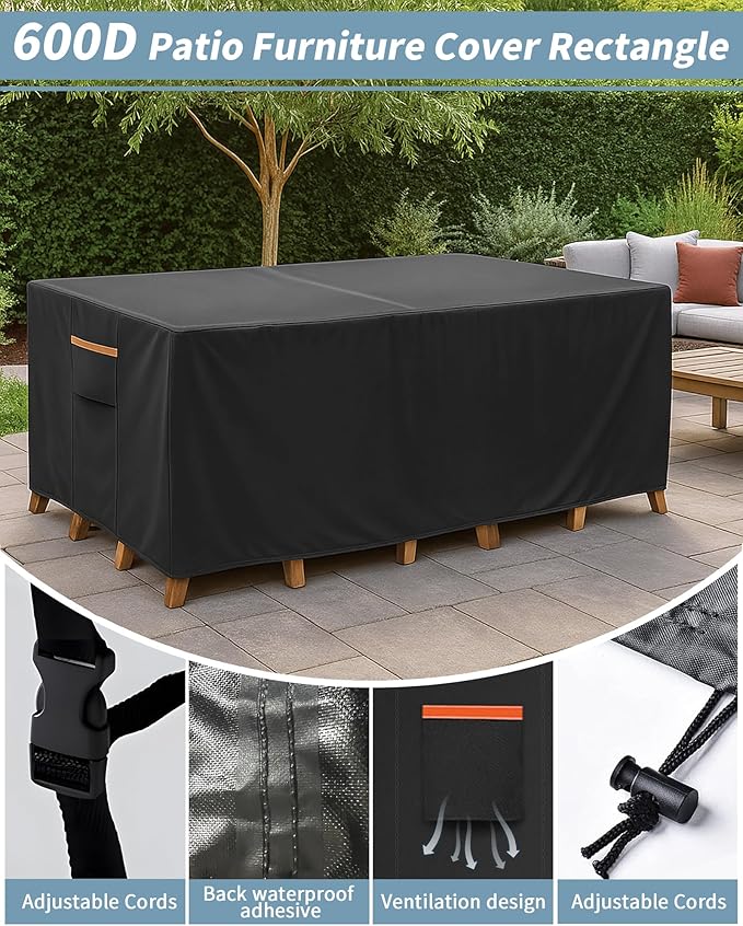 Outdoor Waterproof Furniture Cover, 126W x 74L x 28H inches Heavy Duty 600D