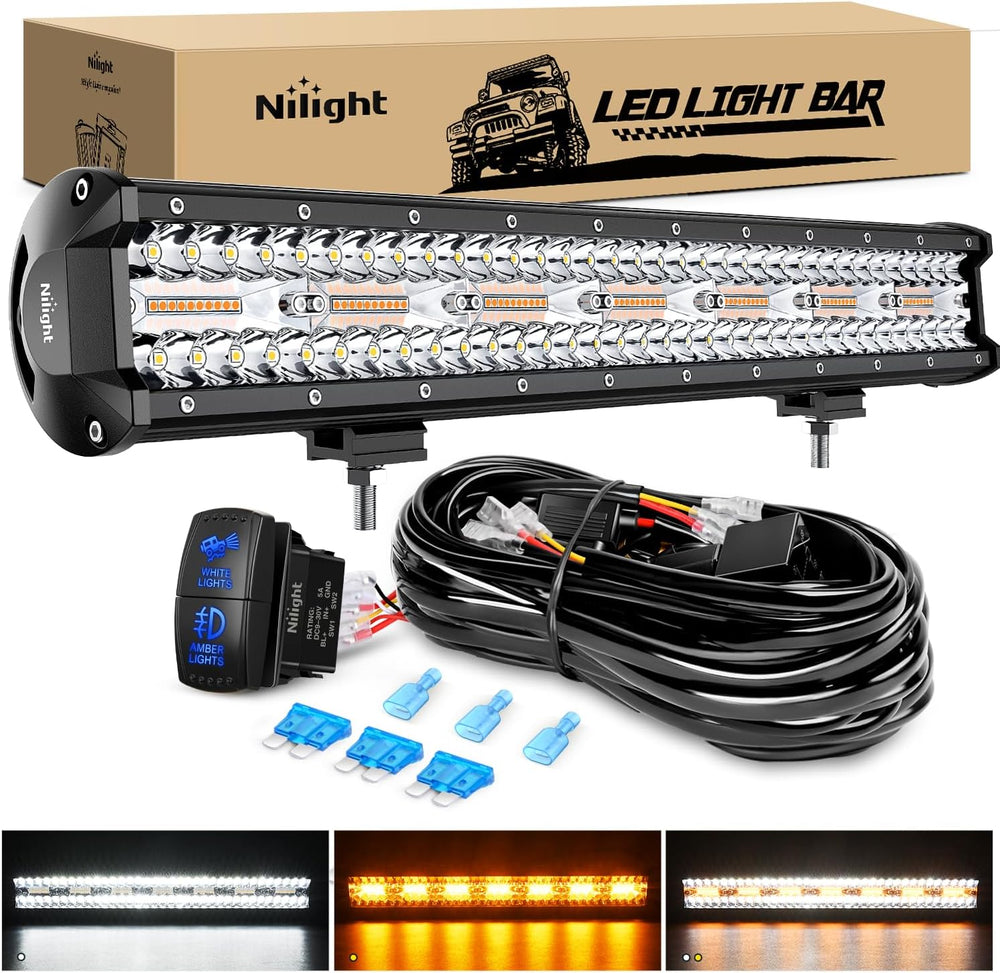 Nilight 20Inch Off-Road LED Light Bar White Amber 3 Lighting Modes