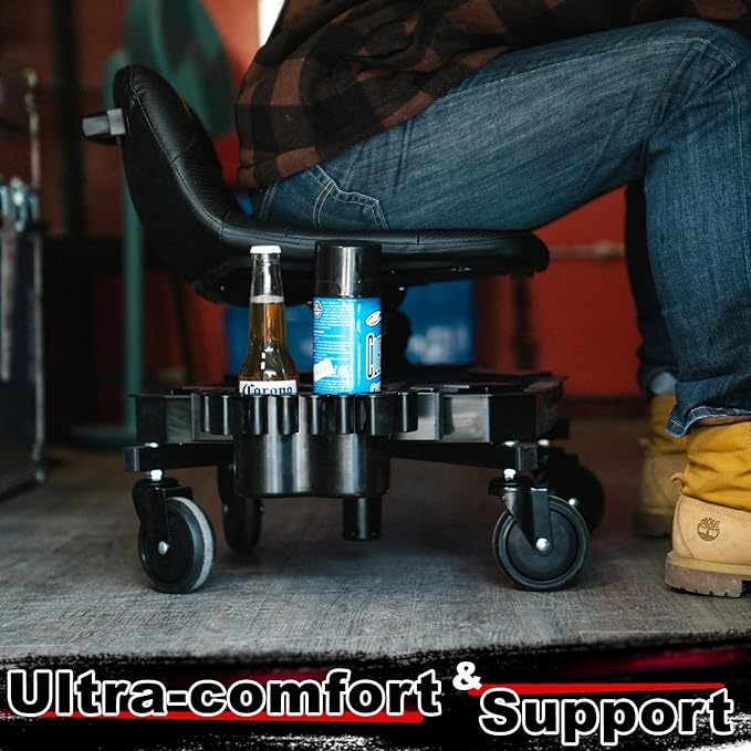 Rolling Stool with Wheels, Adjustable Height Pneumatic Garage Work Mechanic