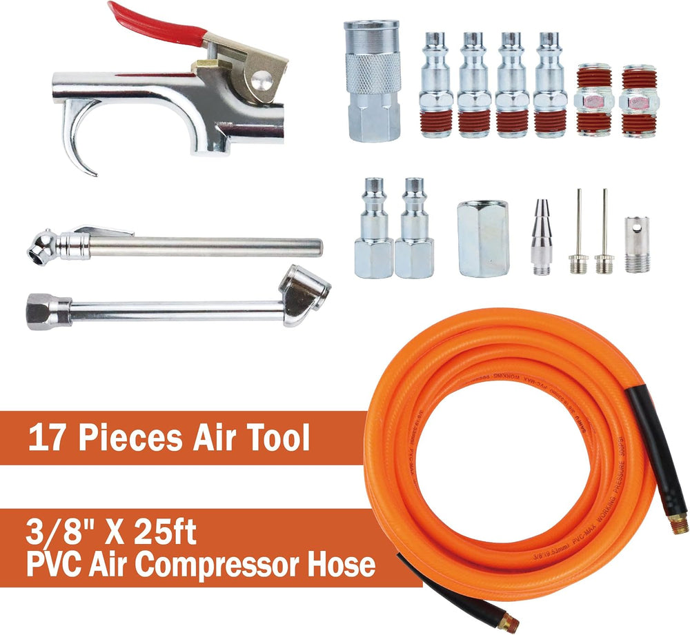 17 Pieces Air Tool Kit 3/8" X 25ft PVC Air Compressor Hose Kit Air Compr...