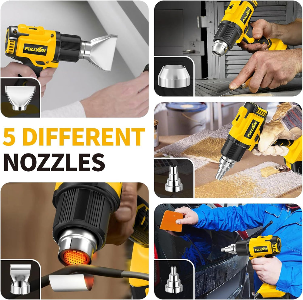 FULLYEA Cordless Heat Gun Max 1022℉, Portable Kit with 2x4.0Ah Batteries