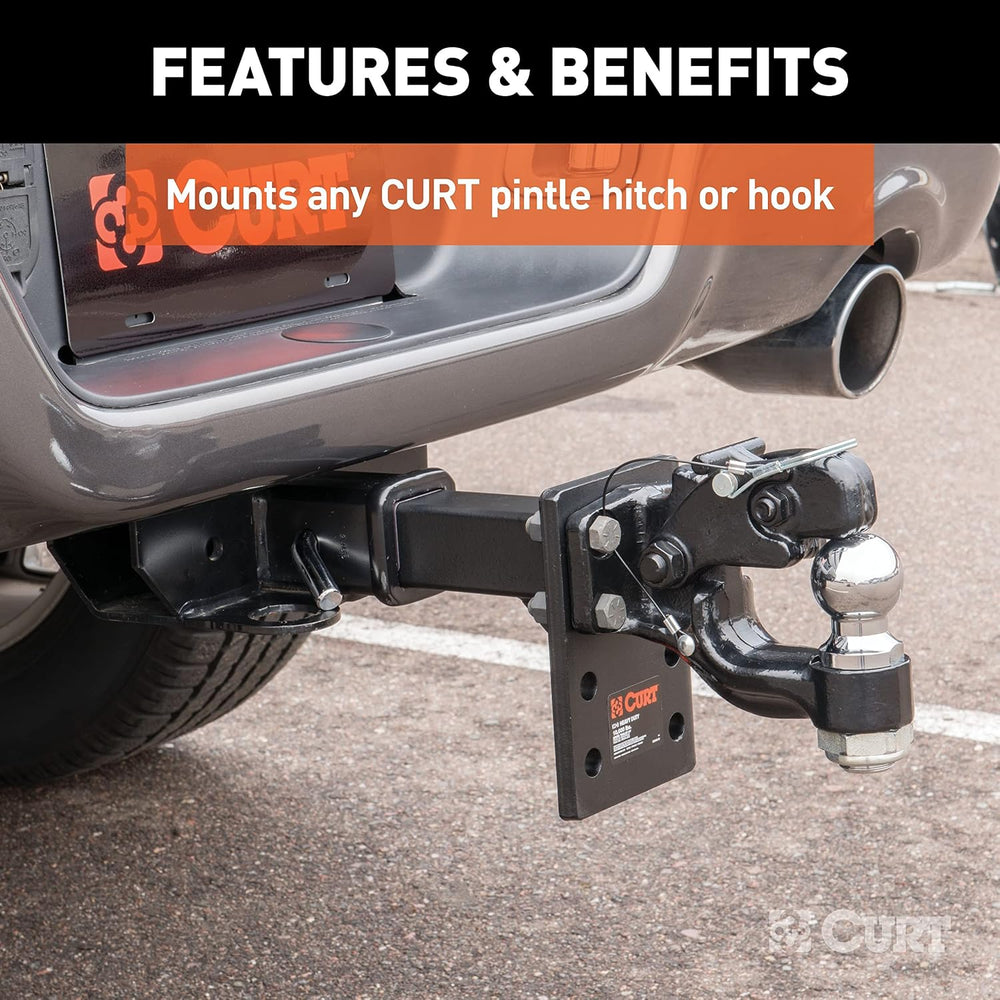 CURT 48325 Adjustable Pintle Mount for 2-Inch Hitch Receiver, 15,000 lbs., 6-...