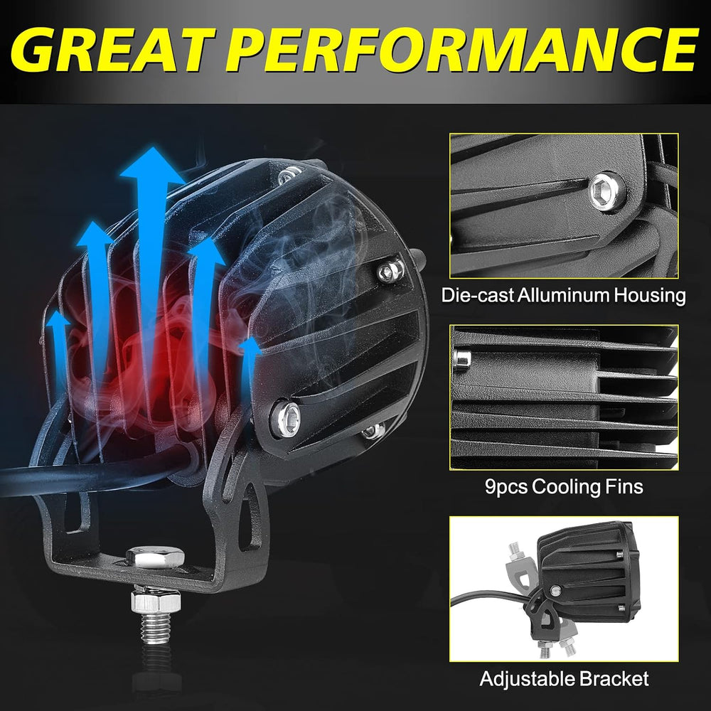 3.5" Round Amber LED Fog Lights 50W Combo Round Offroad Lights