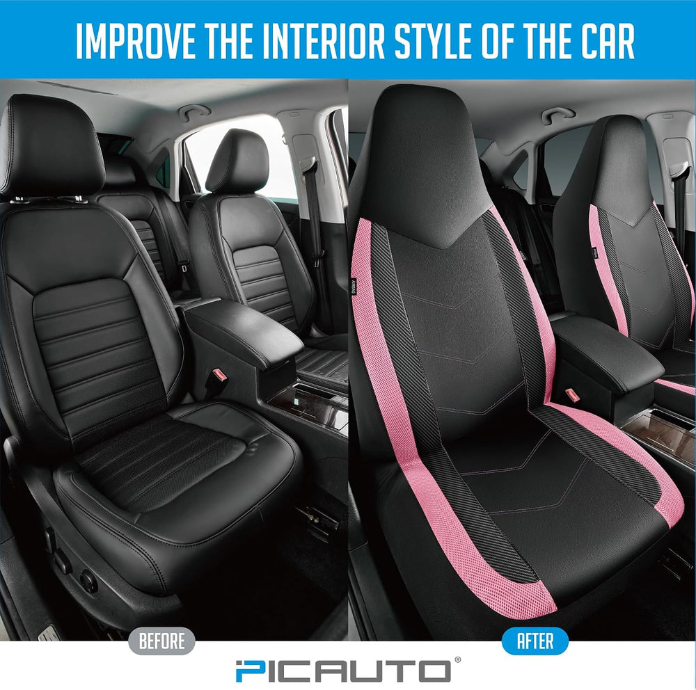 PIC AUTO Leather Car Seat Covers, Sports Carbon Fiber & Mesh Design, High...