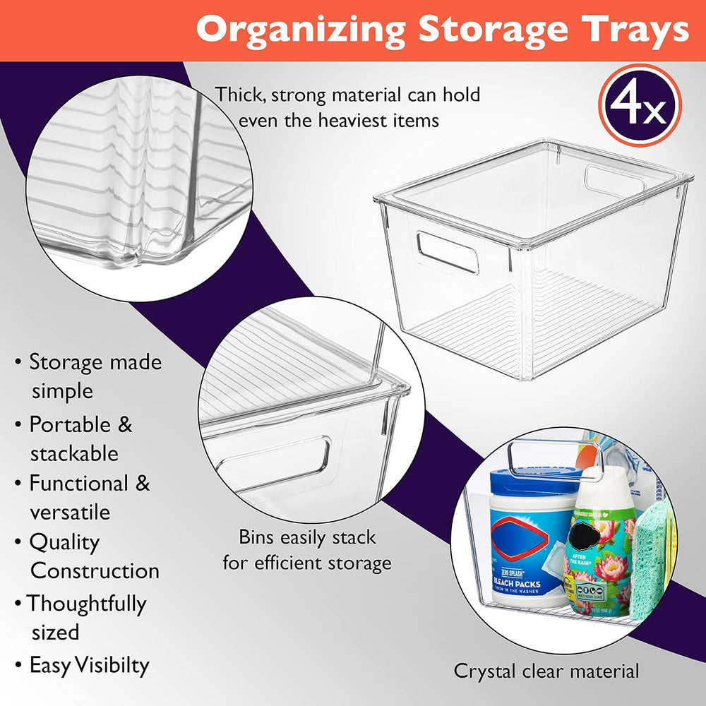 ClearSpace Storage Bin with Lid, Pantry & Desk Organizer, XL, 4 Pack