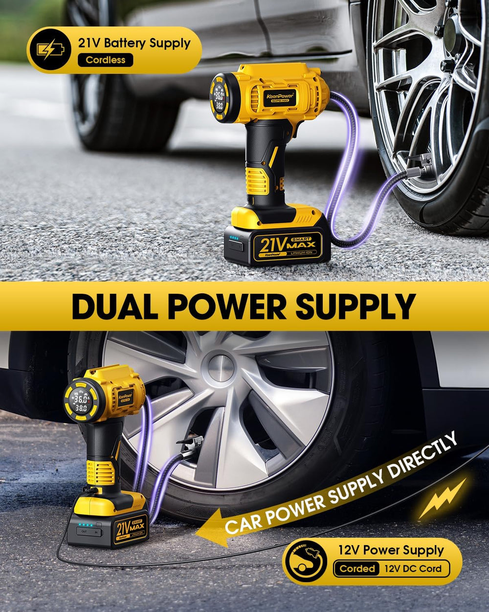 Cordless Tire Inflator Portable Air Compressor, 160PSI Car Tire Air Pump, 21V...
