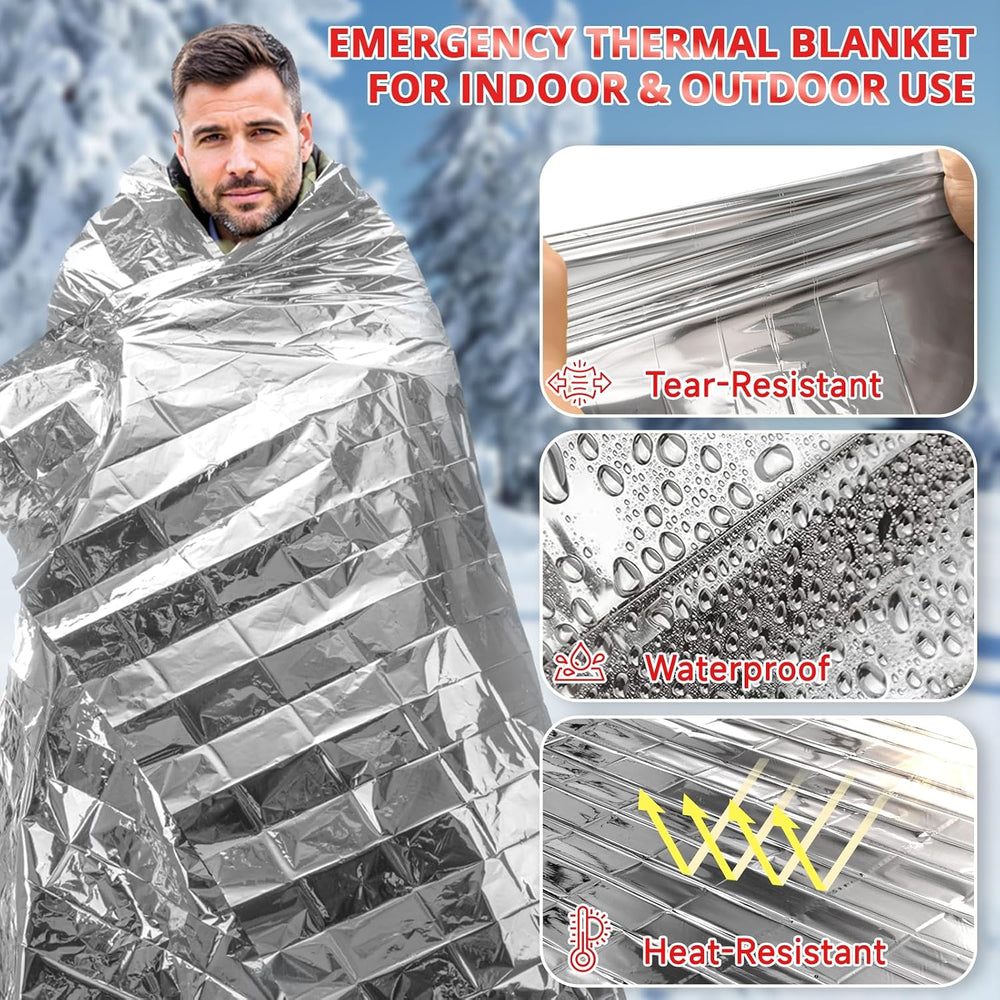 SecuCaptain Survival Emergency Thermal Blankets: 100 Pack Extra Large 84” x63...
