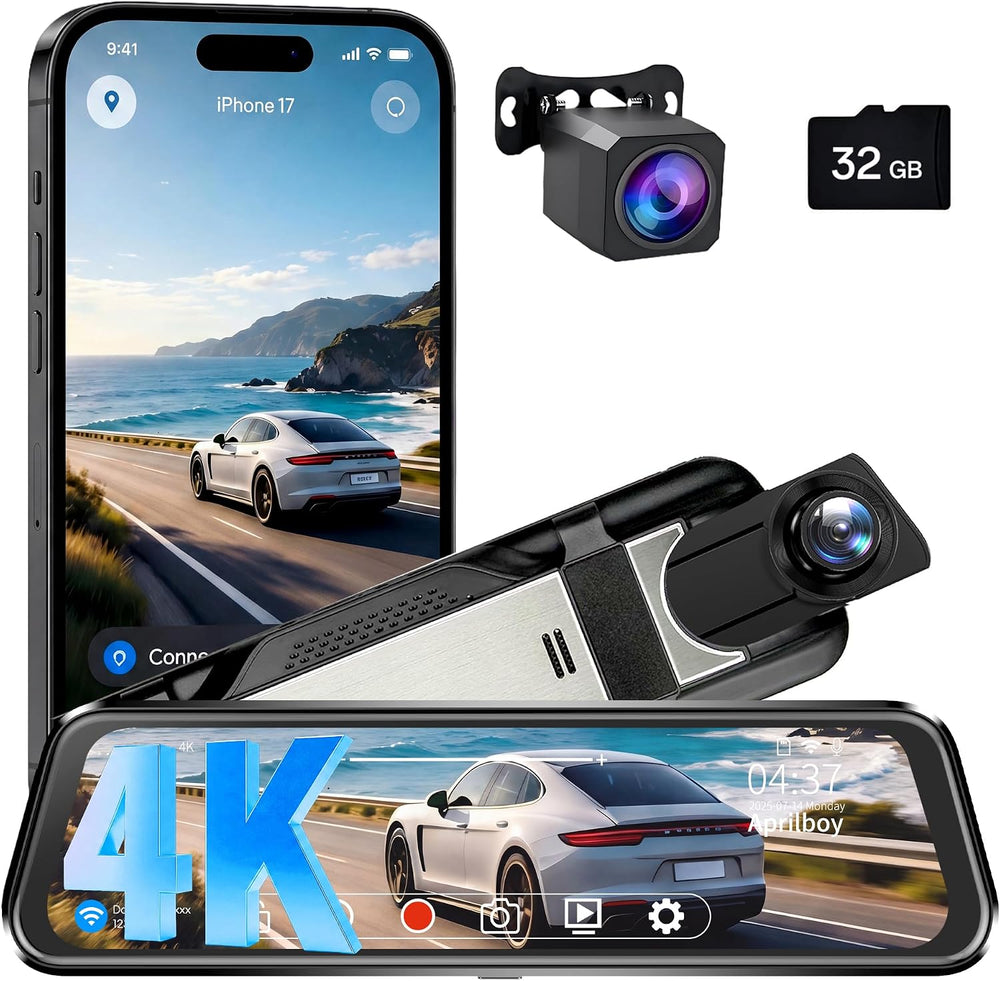 4K Mirror Dual Dash Cam for Cars, Dashcam Rearview with Night Vision WiFi