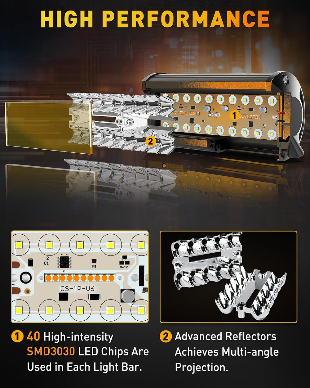 NAOEVO 7 Inch LED Light Bar, 6-Mode Strobe/Fog Lights with 2-Lead Harness