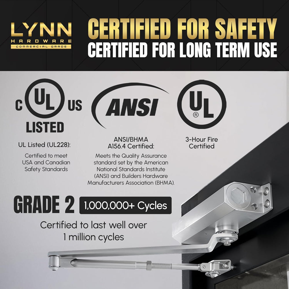 LYNN HARDWARE Medium Duty Automatic Door Closer - Durable Cast Aluminum