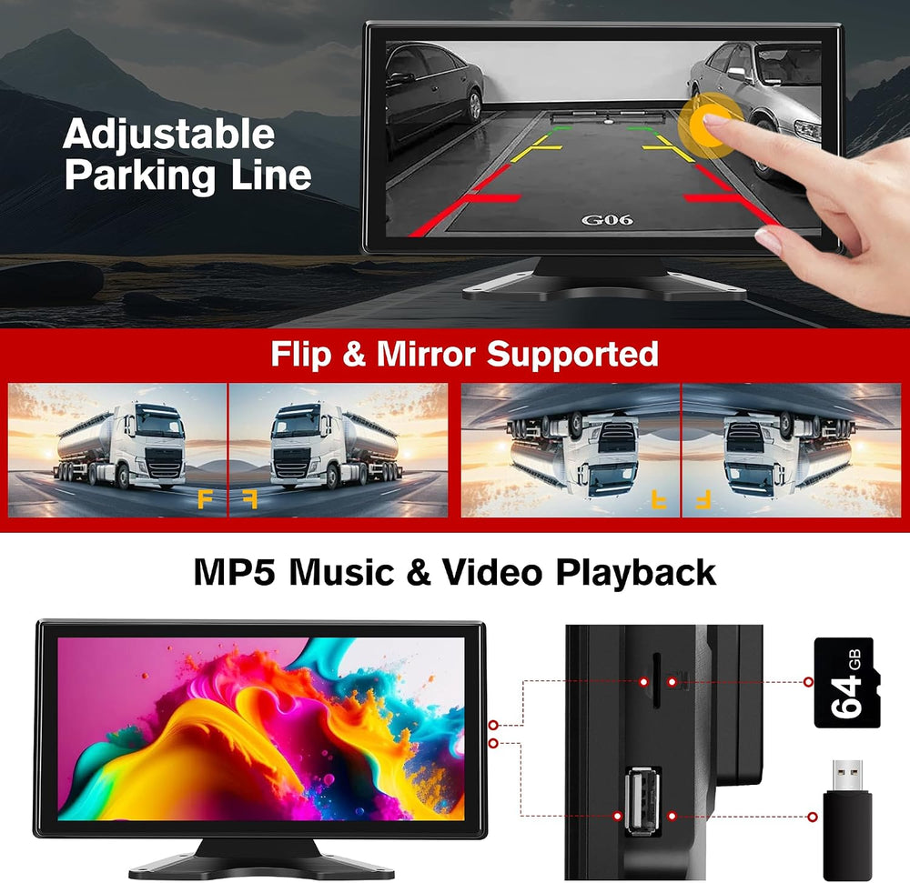10.36" Wired Backup Camera System with 4 HD 1080P Cameras for Truck/RV