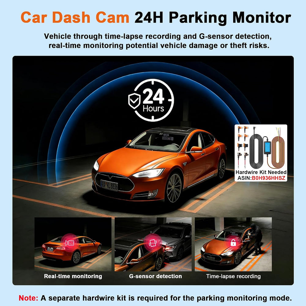 4K Dash Cam Front and Rear,64GB Card,with “Find My” Function, 5.8GHz WiFi