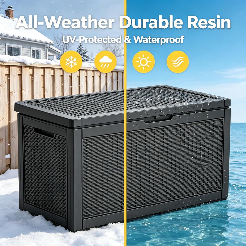 140 Gal Outdoor Storage Box Waterproof Lockable,Deck Box,Gas Lift,Black