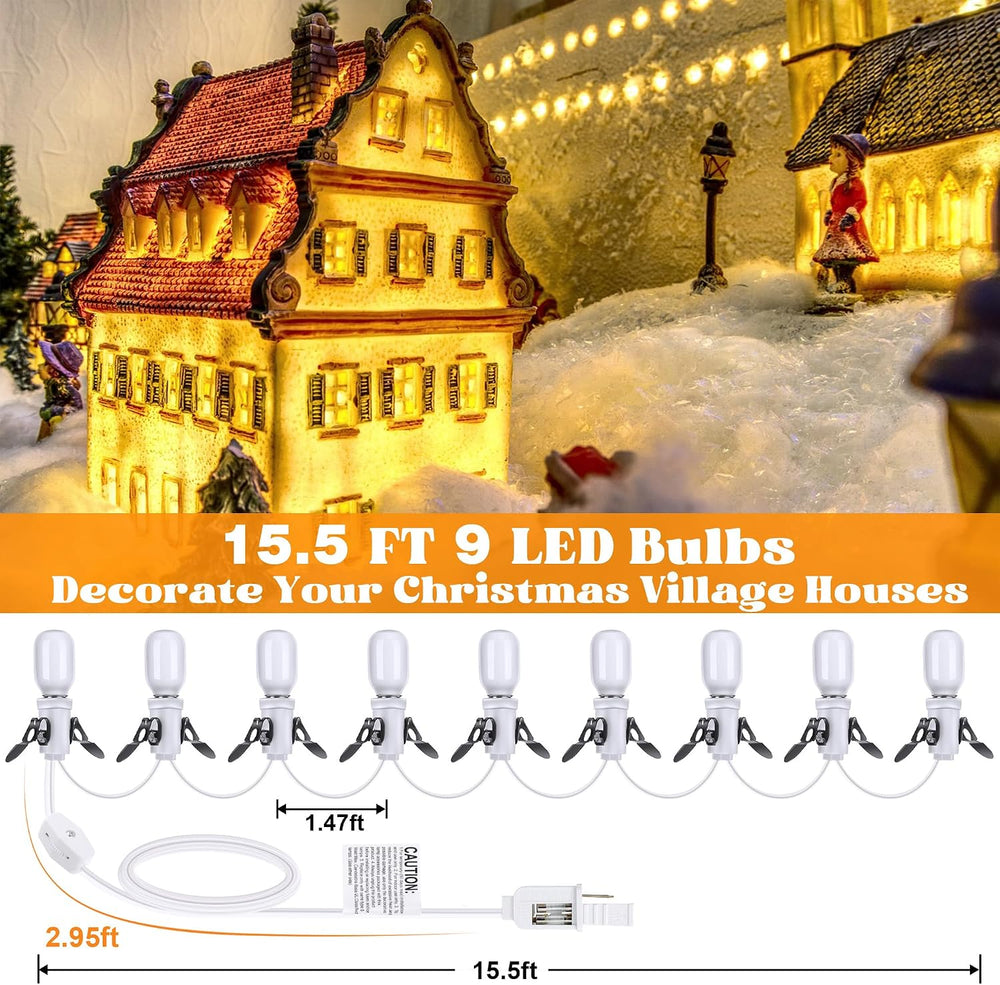 Christmas Village House Accessories Cord 9 LED Light Bulbs, Christmas Blow Mo...
