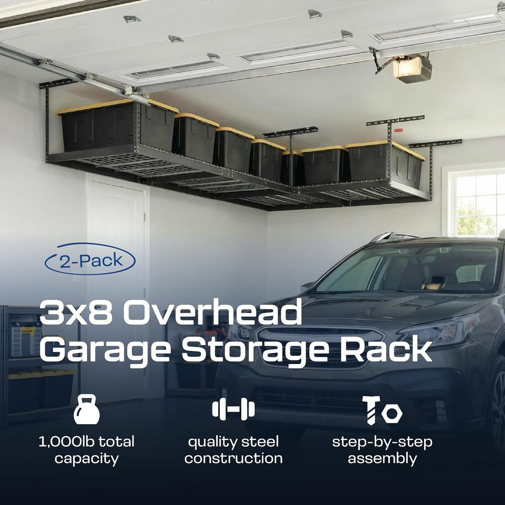 MonsterRAX 2-Pack 3x8 Overhead Garage Storage Rack, Hammertone