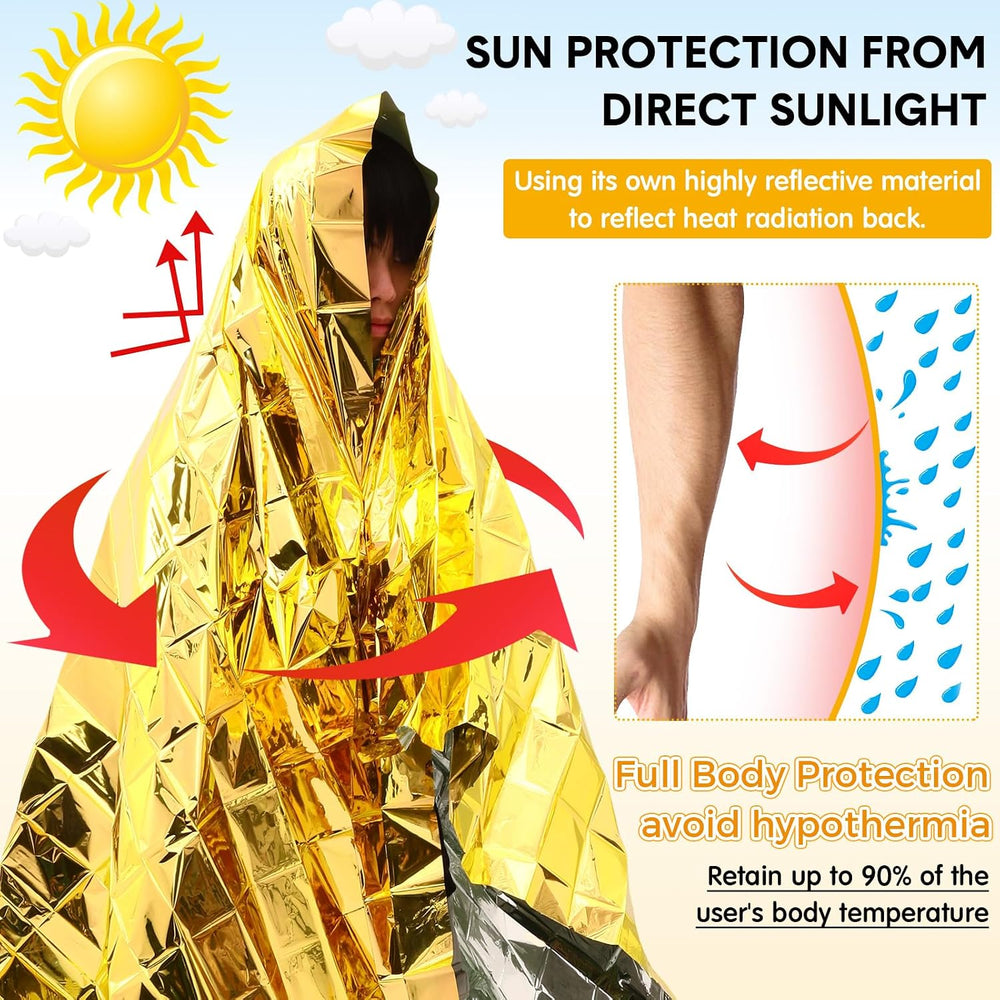Copkim 100 Pcs 83 x 55 Emergency Foil Blankets for Survival, Gold Silver