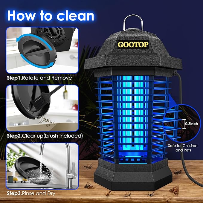 GOOTOP Bug Zapper Outdoor, Mosquito Zapper, 3 Prong Plug in Electric Fly Zapper