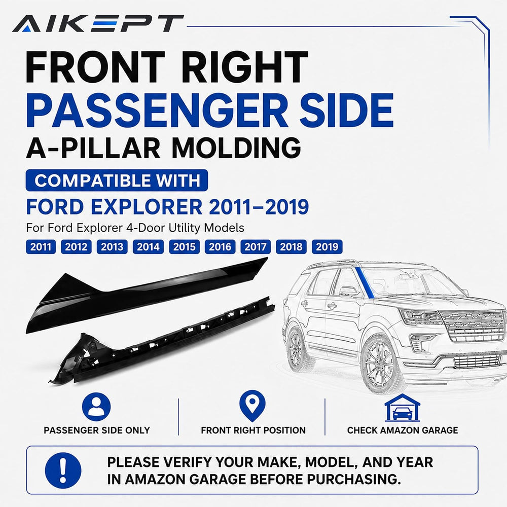 Right Passenger Side Windshield A-Pillar Molding Trim, Outer Cover Compatible...