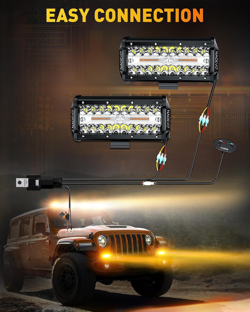 NAOEVO 7 Inch LED Light Bar, 3-Mode LED Pods/Fog Lights with 2-Lead Harness