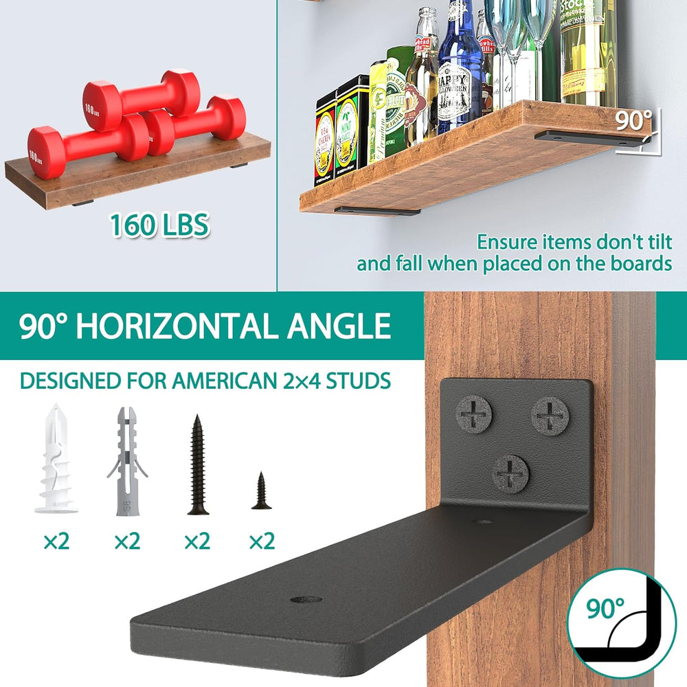 Goovilla Floating Shelf Brackets 8 Inch for 2×4" Wood Stud, 4 Pack, Black