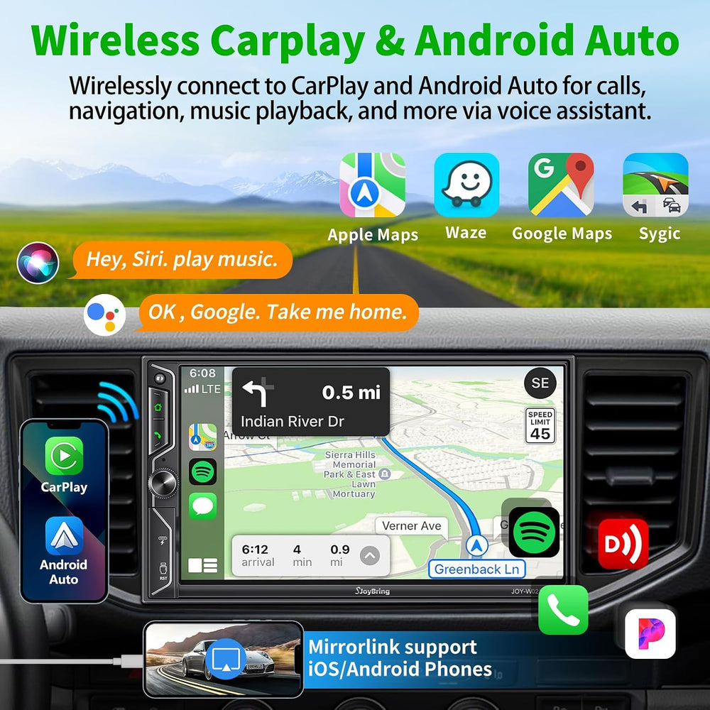 [QLED Screen Upgrade] 7" Double Din Car Stereo with Dash Cam, Wireless A...