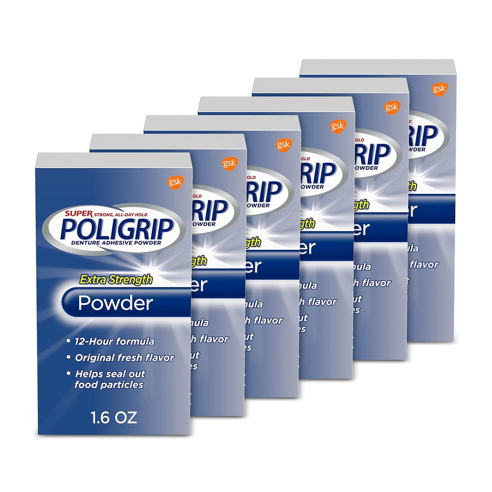 Super Poligrip Denture Adhesive Powder, 1.6 Ounces (Pack of 6)