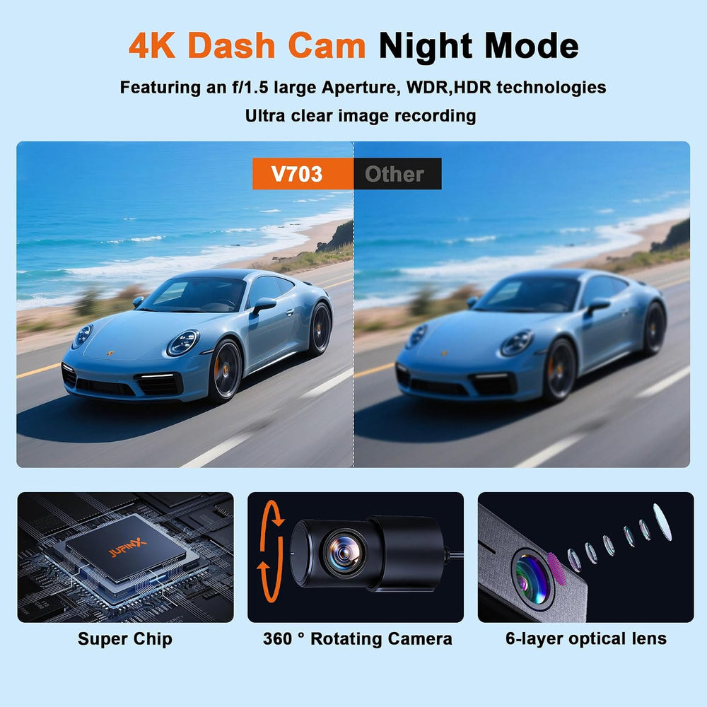 4K Dash Cam Front and Rear,with “Apple Find My” Function, 5.8GHz WiFi