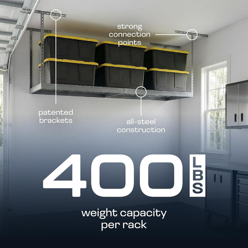 MonsterRax 2x8 Overhead Garage Storage Rack, Gray, 24"-45" Height