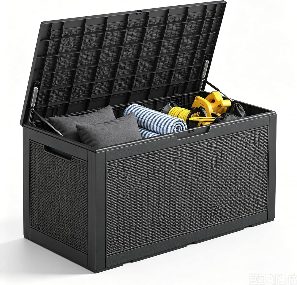 120 Gallon Deck Box,Lockable Outdoor Storage Box Gas Lift,Waterproof Black