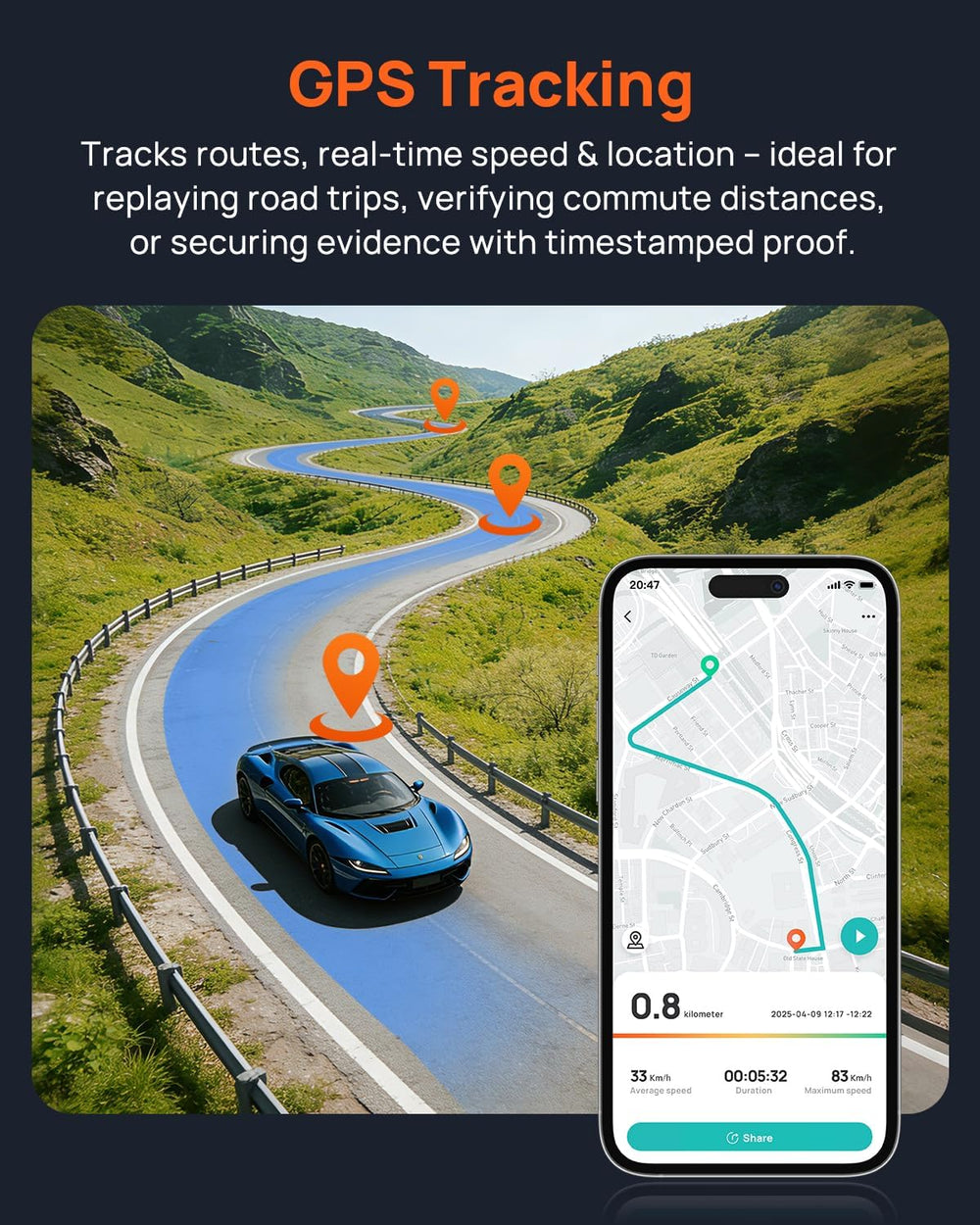 70mai 2.5K Dash Cam Front, F1.55, Night Vision, Wi-Fi GPS