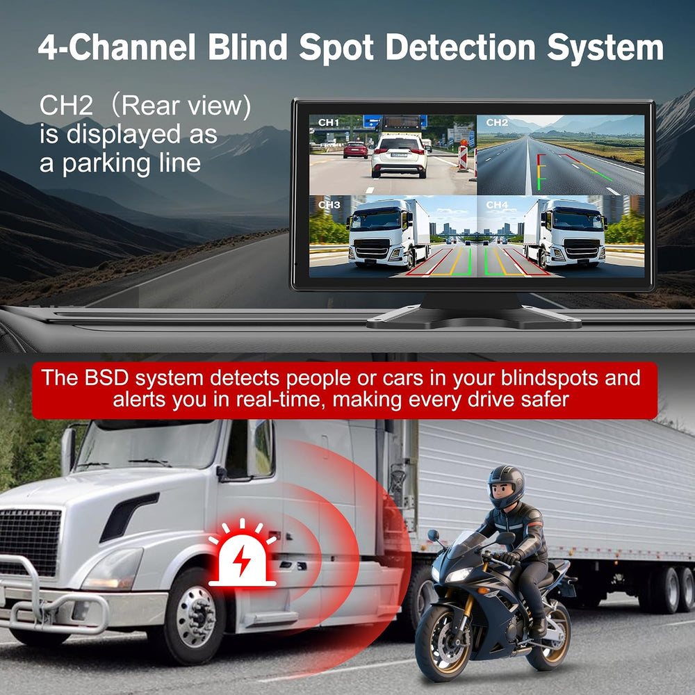 10.36" Wired Backup Camera System with 4 HD 1080P Cameras for Truck/RV