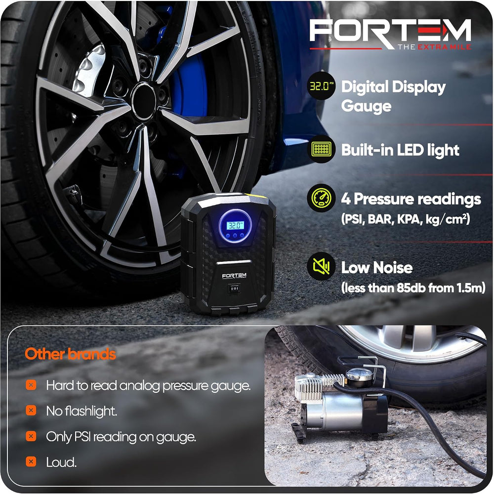 FORTEM Tire Inflator Portable Air Compressor - Air Pump for Tires & Bikes