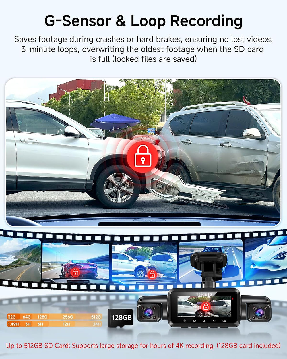 4K Dash Cam Front and Rear, STARVIS 2 Sensor Dash Camera for Cars