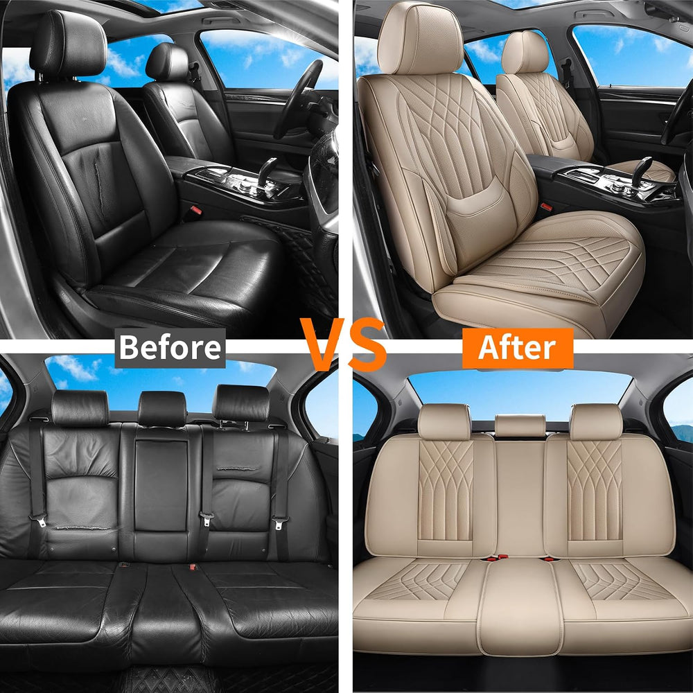 Beige Car Seat Covers Full Set Universal 5-Seater Full Coverage