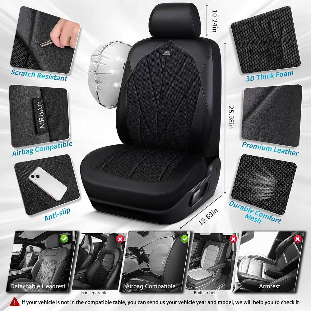 CAR PASS Airy Cool Memory Foam Seat Covers, Leather Mesh Thick Car Seat Cover...