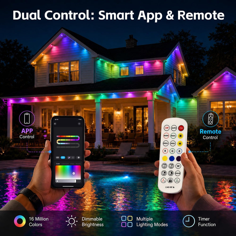 200FT Permanent Outdoor Lights for House, RGB+IC Smart Christmas Eave Light