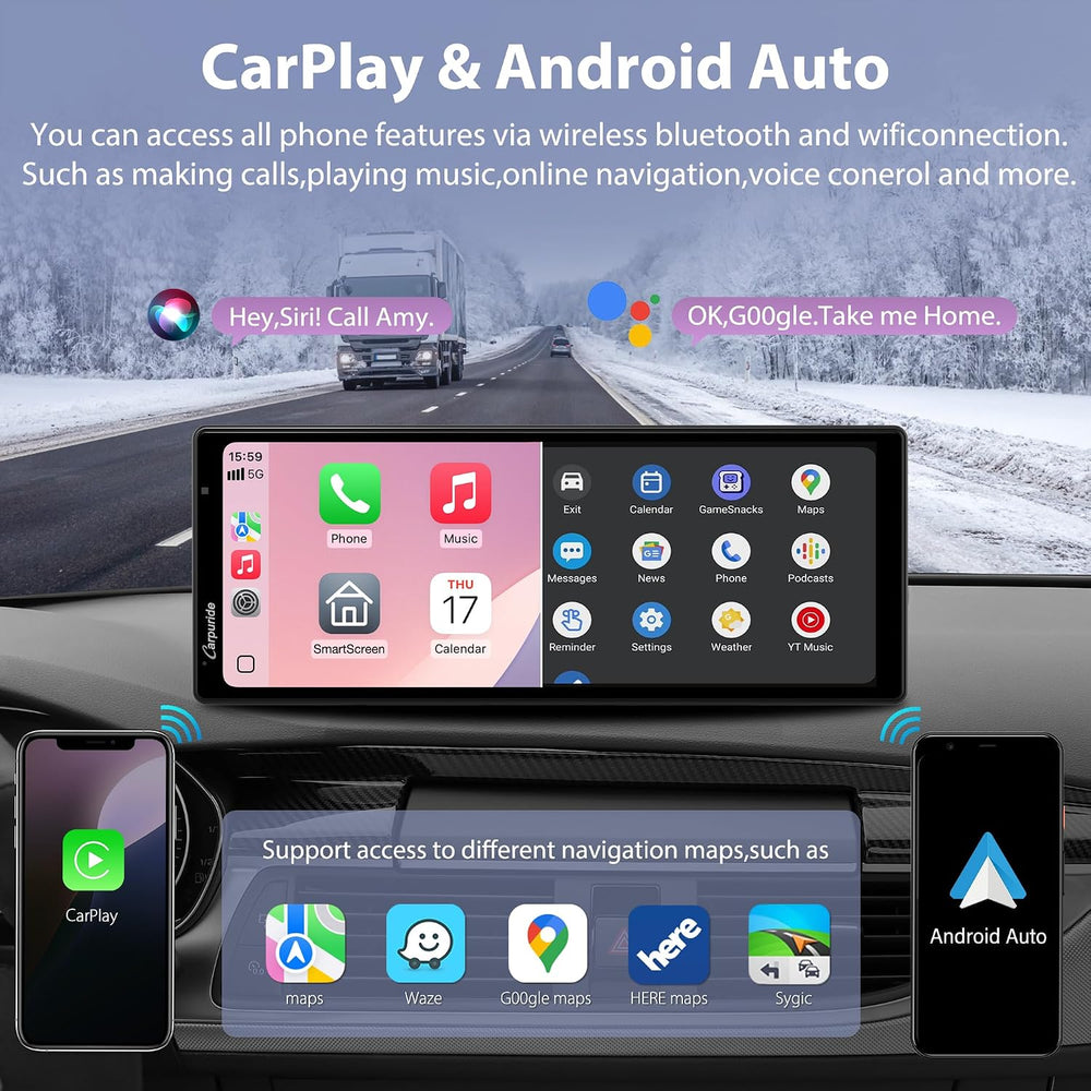 Carpuride Wireless Carplay & Android Auto with Dash Cam