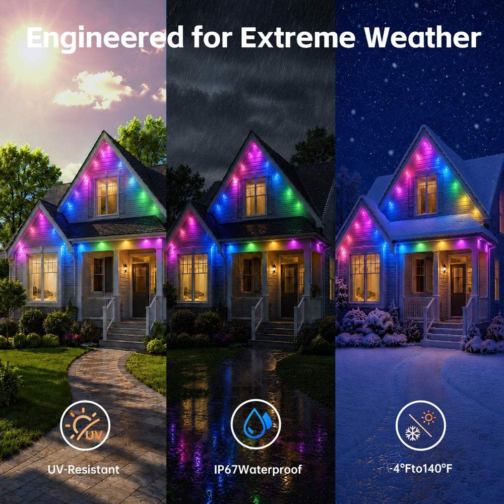 200FT Permanent Outdoor Lights for House, RGB+IC Smart Christmas Eave Light