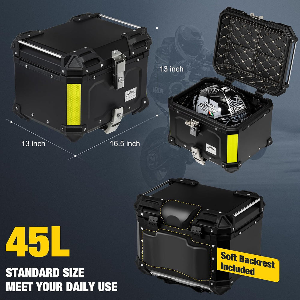 Motorcycle Top Case, 45L Aluminum Motorcycle Trunk, Tail Box Bag