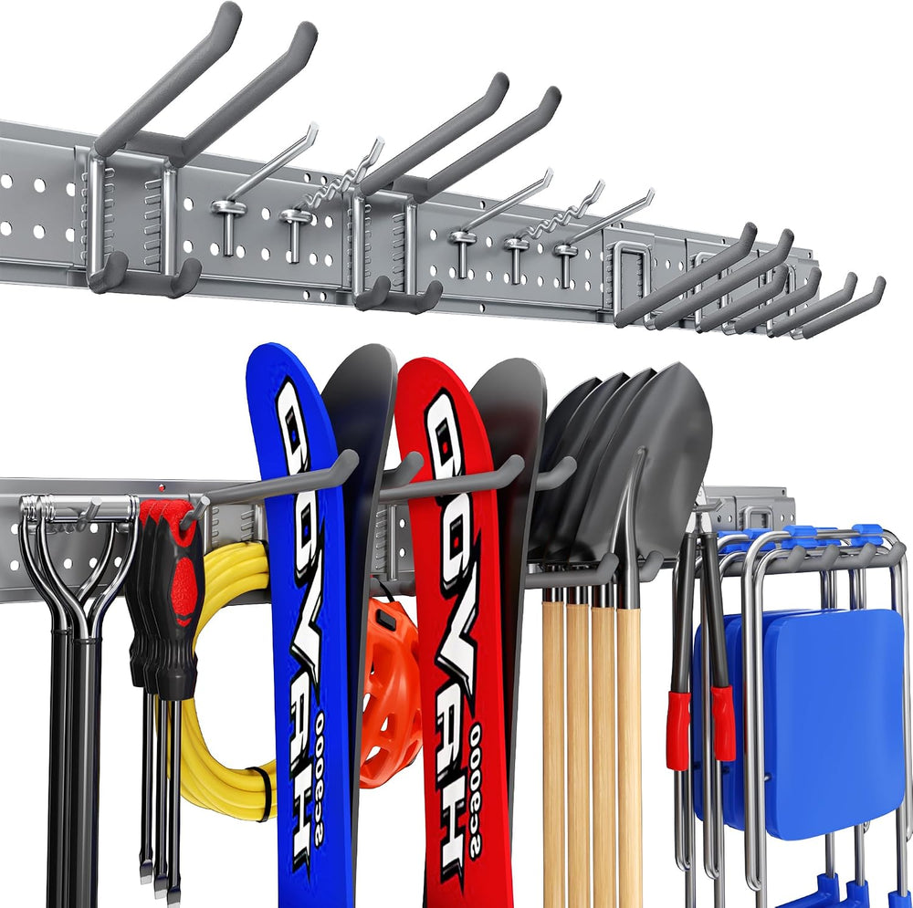 Garage Tool Organizer Wall Mount 49.5 inches with 10 Adjustable Heavy-Duty Ho...