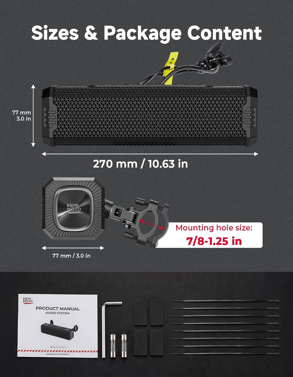 KEMIMOTO KMS5 Motorcycle Speakers 50W RMS 11" Sound Bar