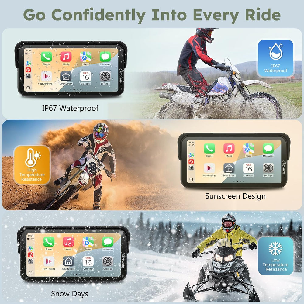 Carpuride W603DT 6.3" Motorcycle CarPlay Screen Android Auto TPMS Dash Cam
